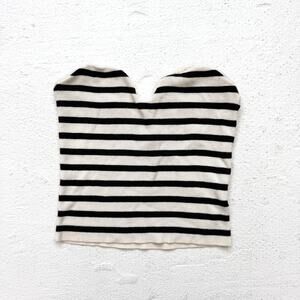 H&M Striped Sweetheart Neckline Ribbed Bustier Tube Top Small Cream Black